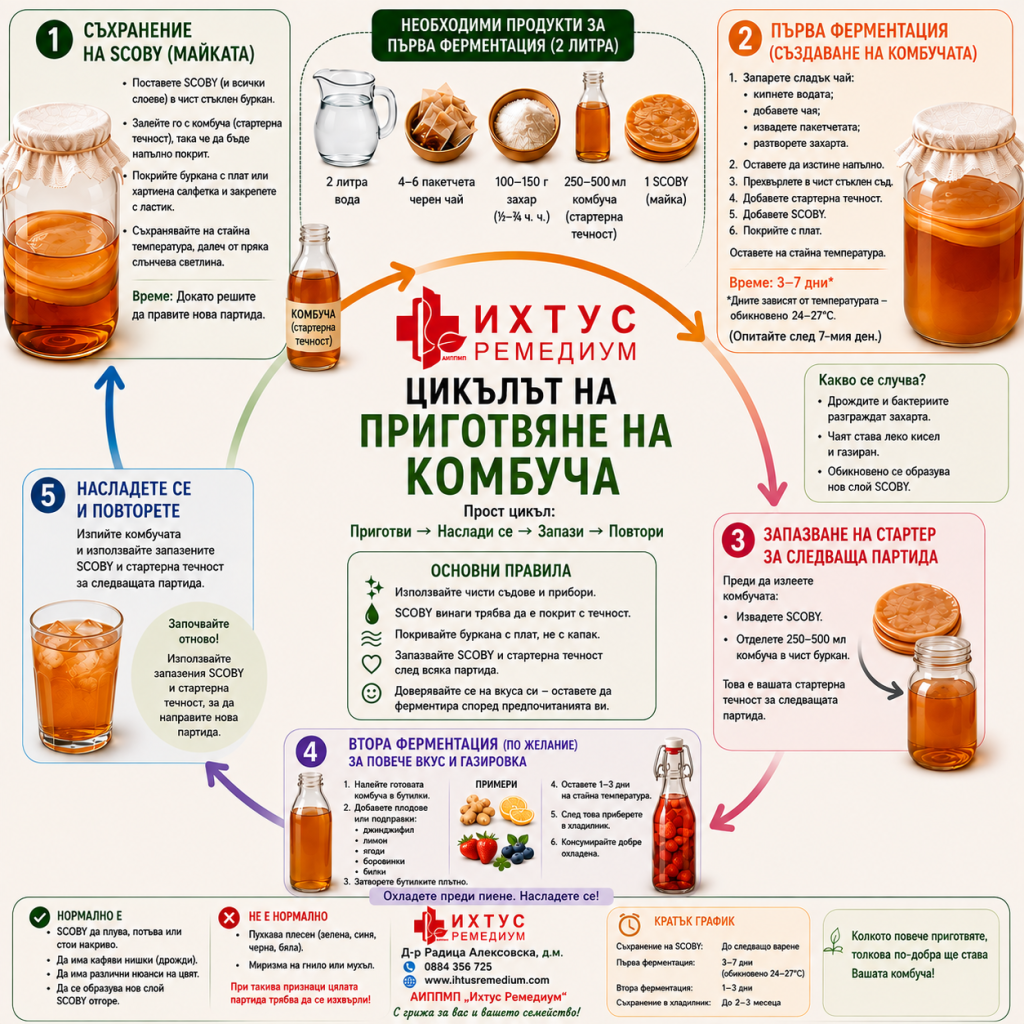 Приготвяне на домашна комбуча – рецепта, първична и вторична ферментация